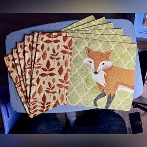 Fox Autumn Leaves Design Placemats with Glitter Woven In